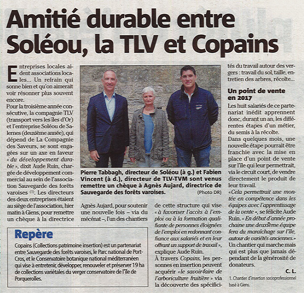 Sol&eacute;ou renouv&egrave;le son soutien au projet COPAINS 